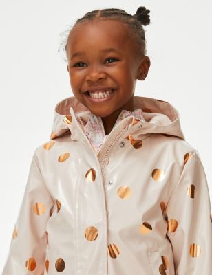 M&S Girls Hooded Spotted Fisherman Coat (2-8 Yrs) - 2-3 Y - Cream Mix, Cream Mix