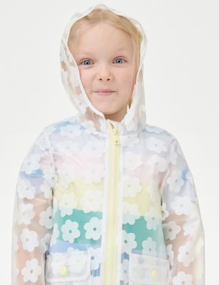 M&S Girl's Floral Hooded Raincoat (2-8 Yrs) - 3-4 Y - White, White