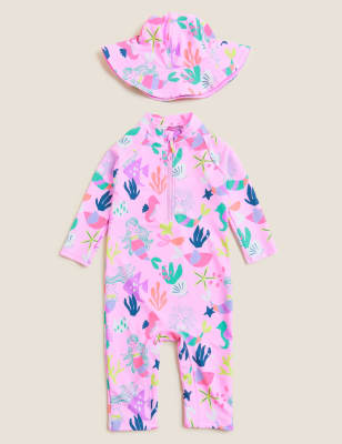 

Girls M&S Collection 2pc Mermaid Swimsuit & Hat Set (2-7 Yrs) - Pink, Pink