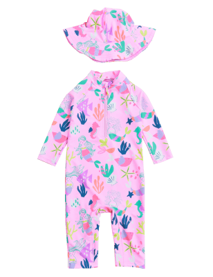 

M&S Collection Conjunto de 2 piezas de gorro y bañador de sirena (2-7 años) - Pink, Pink