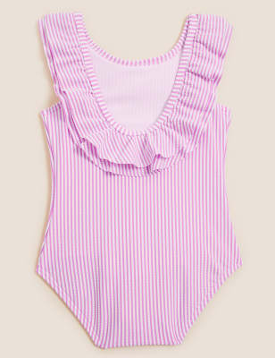 

Girls M&S Collection Stripe Frill Swimsuit (2-7 Yrs) - Purple, Purple