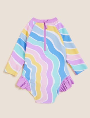 

M&S Collection Bañador de manga larga de rayas con volante (2-7 años) - Multi, Multi