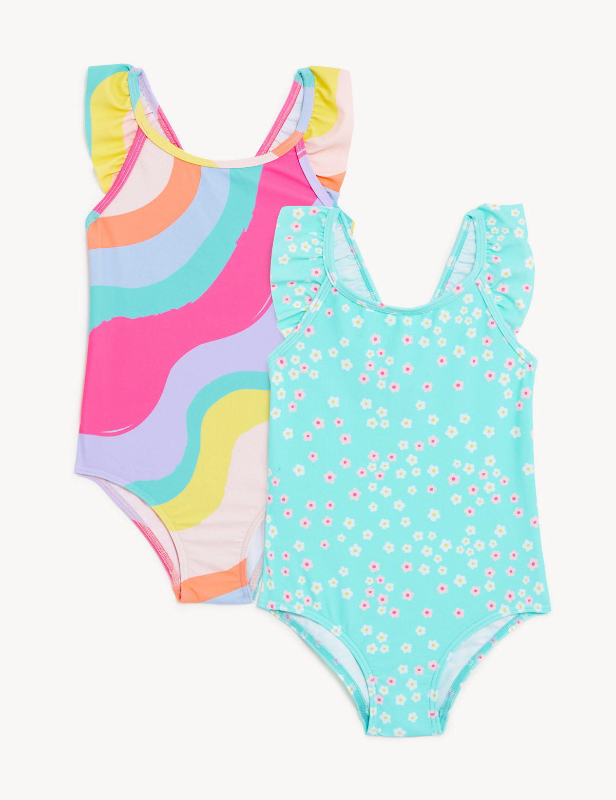 2pk Striped & Floral Swimsuits