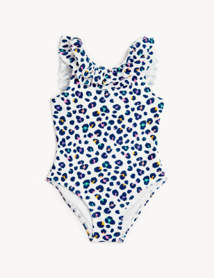 

M&S Collection Bañador con volante con estampado de leopardo (2-8 años) - White Mix, White Mix
