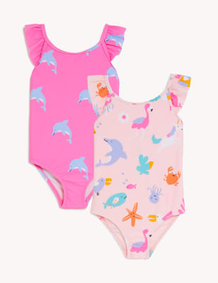 

Girls M&S Collection 2pk Dolphin Frill Swimsuits (2-8 Yrs) - Pink, Pink