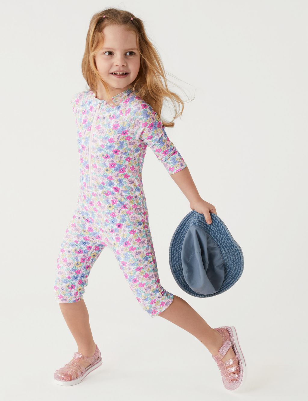 Ditsy Print Long Sleeve Swimsuit (2-8 Yrs) image 1