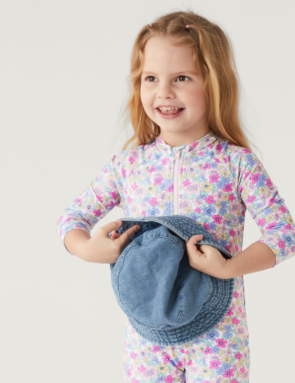 Ditsy Print Long Sleeve Swimsuit (2-8 Yrs) image 2