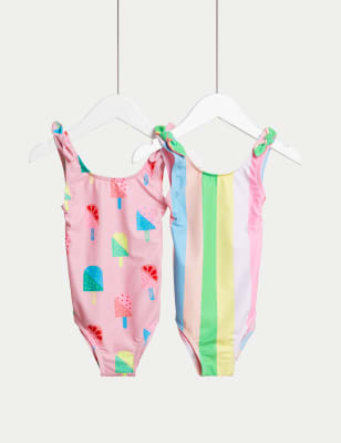 M&S Girl's 2pk Ice Cream Swimsuits (2-8 Yrs) - 2-3 Y - Pink Mix, Pink Mix