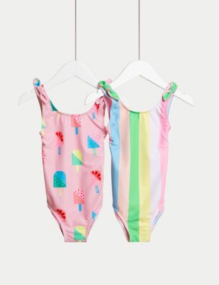 M&S Girls 2pk Ice Cream Swimsuits (2-8 Yrs) - 2-3 Y - Pink Mix, Pink Mix