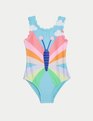 M&S Girls Butterfly Swimsuit (2-8 Yrs) - 4-5 Y - Blue Mix, Blue Mix