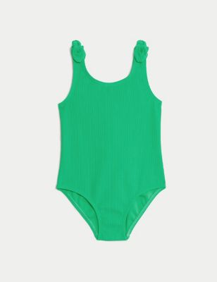 M&S Girls Crinkle Swimsuit (2-8 Yrs) - 3-4 Y - Green, Green,Pink