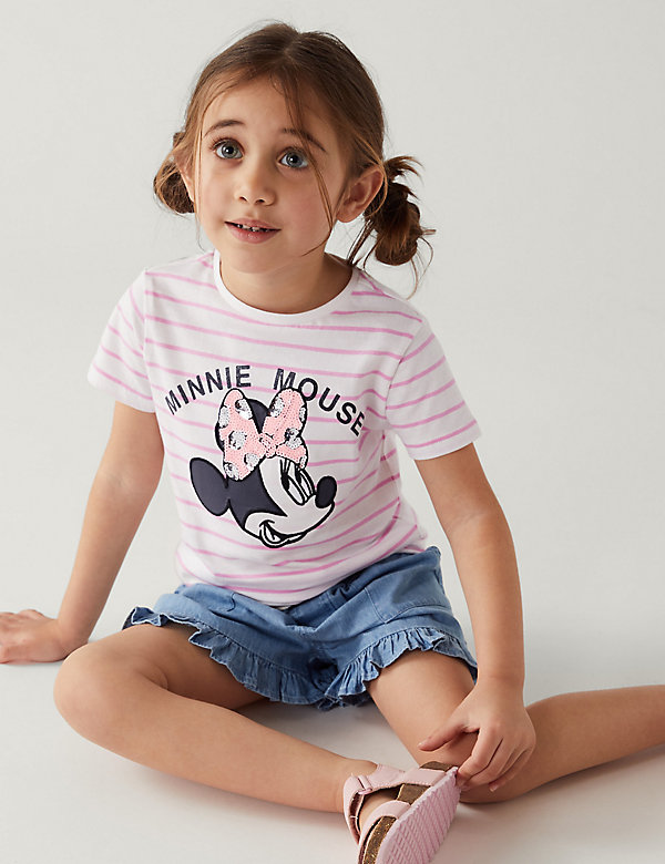 Pure Cotton Minnie Mouse™ Sequin T-Shirt (2-8 Yrs) - GA