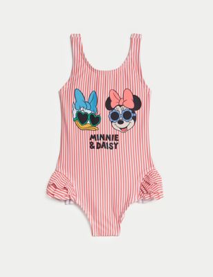 M&S Girls Minnie Mouse Striped Swimsuit (2-8 Yrs) - 2-3 Y - Coral Mix, Coral Mix