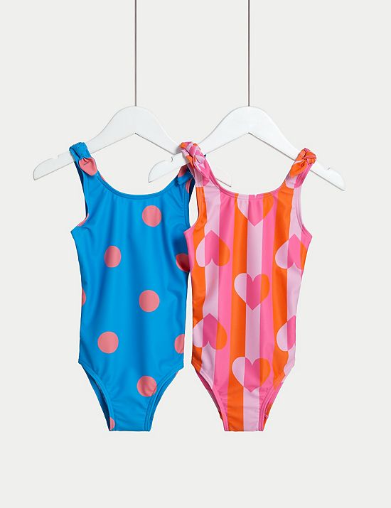 2pk Spot & Striped Heart Swimsuits (2-8 Yrs)