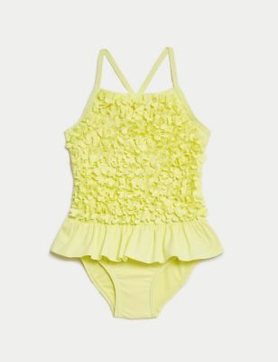 M&S Girl's 3D Petal Swimsuit (2-8 Yrs) - 3-4 Y - Yellow, Yellow,Pink