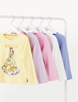 M&S Girls 5pk Pure Cotton Disney Princess  Tops (2-7 Yrs)