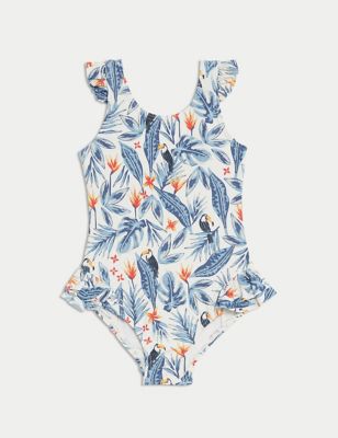 M&S Girls Tropical Swimsuit (2-8 Yrs) - 3-4 Y - Blue Mix, Blue Mix