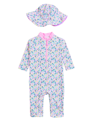 

M&S Collection Conjunto de 2 piezas de gorro y bañador floral (2-7 años) - Multi, Multi