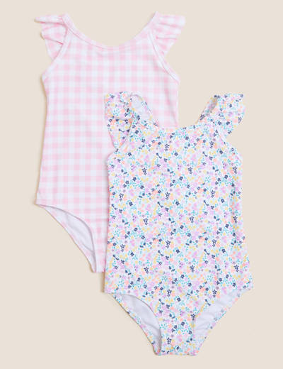2pk Ditsy and Gingham Swimsuits (2-7 Yrs)