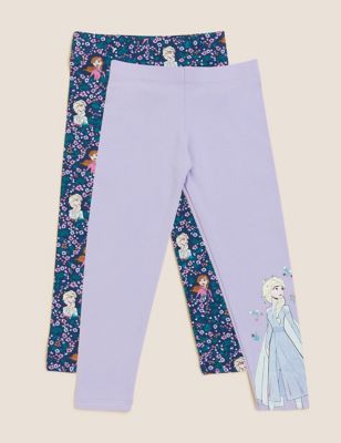 Marks And Spencer Girls M&S Collection 2pk Cotton Rich Disney Frozen Leggings (2-10 Yrs) - Multi