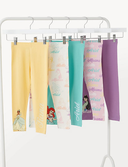 m&s collection 5pk cotton rich disney princess™ leggings (2-8 yrs) - 3-4 y - multi, multi