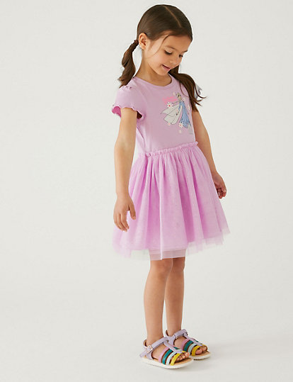 m&s collection disney frozen™ tulle dress (2-10 yrs) - 6-7 y - lilac, lilac