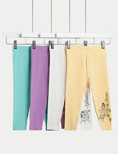 m&s collection 4pk cotton rich disney princess™ leggings (2-8 yrs) - 2-3 y - multi, multi