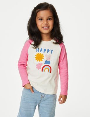 M&S Girls Pure Cotton Peppa Pig Top (2-8 Yrs) - 3-4 Y - Pink Mix, Pink Mix