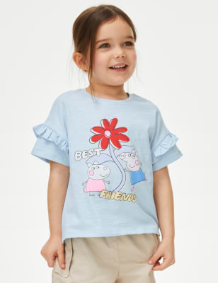 girls m&s collection pure cotton peppa pig™ t-shirt (2-8 yrs) - light blue, light blue