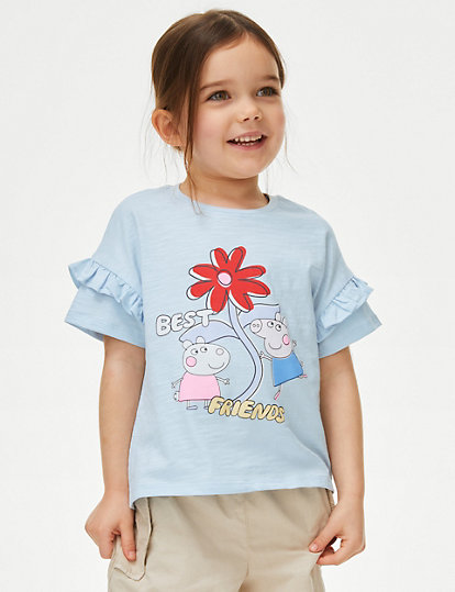 m&s collection pure cotton peppa pig™ t-shirt (2-8 yrs) - 3-4 y - light blue, light blue