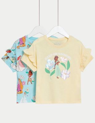 M&S Girls 2pk Pure Cotton Disney Princess T-Shirts (2-8 Yrs) - 3-4 Y - Multi, Multi