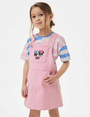 M&S Girls Cotton Rich Minnie Mouse Pinafore Outfit (2-8 Yrs) - 3-4 Y - Pink, Pink