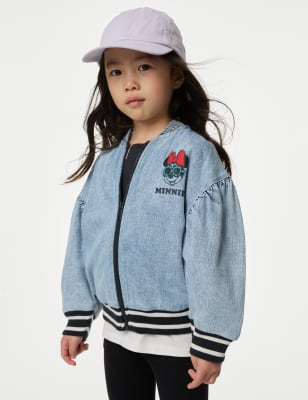 M&S Girl's Cotton Rich Minnie Mouse Bomber Jacket (2-8 Yrs) - 4-5 Y - Denim, Denim