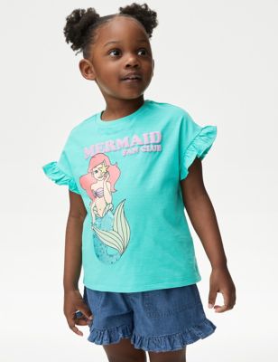 M&S Girls Pure Cotton Disney Little Mermaid T-Shirt (2-8 Yrs) - 3-4 Y - Multi, Multi
