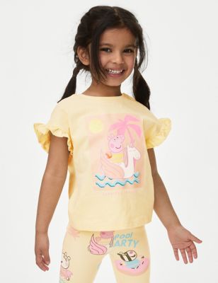 girls m&s collection pure cotton peppa pig™ t-shirt (2-8 yrs) - yellow, yellow