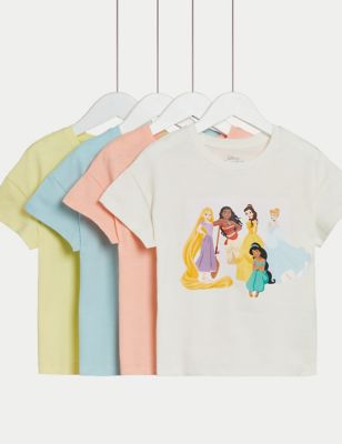 M&S Girls 4pk Pure Cotton Disney Princess T-Shirts (2-8 Yrs) - 2-3 Y - Multi, Multi