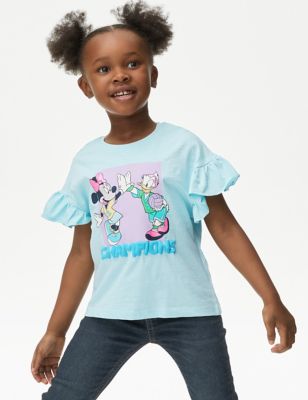 M&S Girl's Pure Cotton Minnie Mouse T-Shirt (2-8 Yrs) - 3-4 Y - Blue, Blue