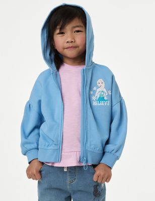 girls m&s collection cotton rich disney frozen™ zip hoodie (2-8 yrs) - blue