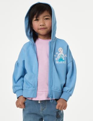 M&S Girls Cotton Rich Disney Frozen Zip Hoodie (2-8 Yrs) - 7-8 Y - Blue, Blue