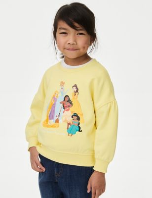 M&S Girl's Cotton Rich Disney Princess Sweatshirt (2-8 Yrs) - 6-7 Y - Yellow, Yellow
