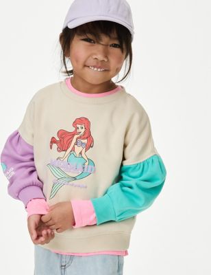 M&S Girl's Cotton Rich Little Mermaid Sweatshirt (2-8 Yrs) - 3-4 Y - Multi, Multi