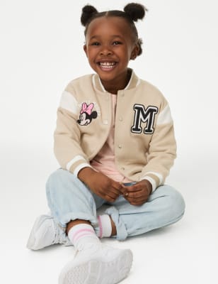 M&S Girls Cotton Rich Minnie Mouse Bomber (2-8 Yrs) - 6-7 Y - Ecru Mix, Ecru Mix