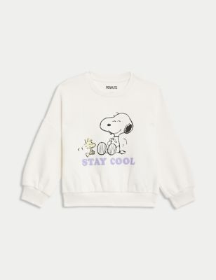 M&S Girls Snoopy Stay Cool Slogan Sweatshirt(2-8 Yrs) - 5-6 Y - Ecru, Ecru