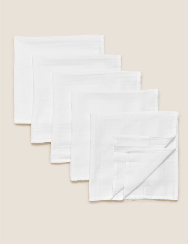 5 Pack Organic Pure Cotton Muslin Squares