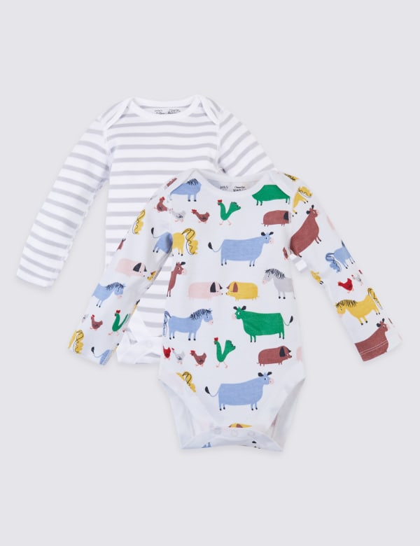 2 Pack Dreamskin® Pure Cotton Farmyard Bodysuits (5lbs-3 Yrs)
