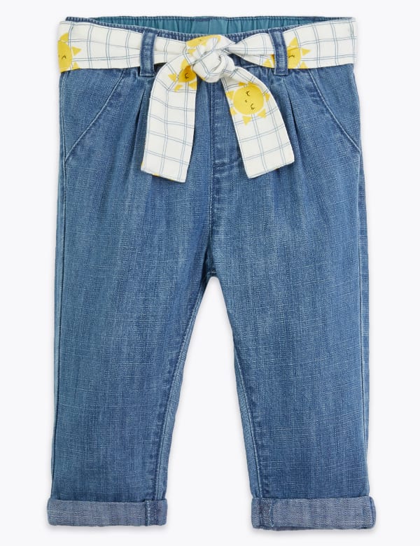 Pure Cotton Belted Jeans (0-3 Yrs)