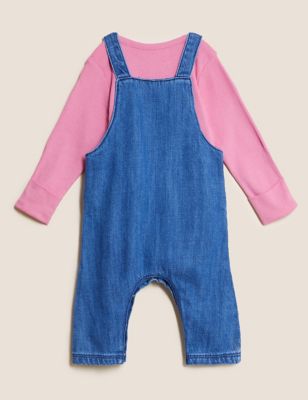 M&S Girls 2pc Denim Dungarees Outfit (0-3 Yrs)