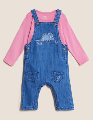 

Girls 2pc Denim Dungarees Outfit (0-3 Yrs) - Med Blue Denim, Med Blue Denim
