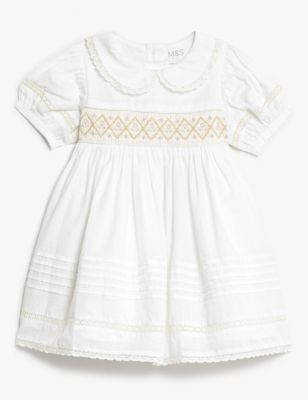 M&S Girls Pure Cotton Christening Dress (7lbs-1 Yrs) - 1 M - Ivory, Ivory