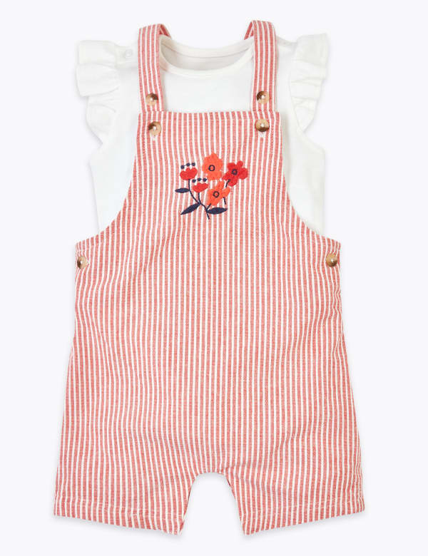 2 Piece Pure Cotton Dungarees Outfit (0-3 Yrs)